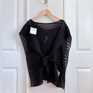 RED Valentino Black Sheer Knit Tie-Front Poncho | NWT